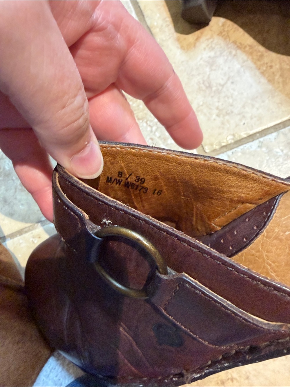 Born Dark Brown Leather Buckle Mule Heels - Picture 7 of 7